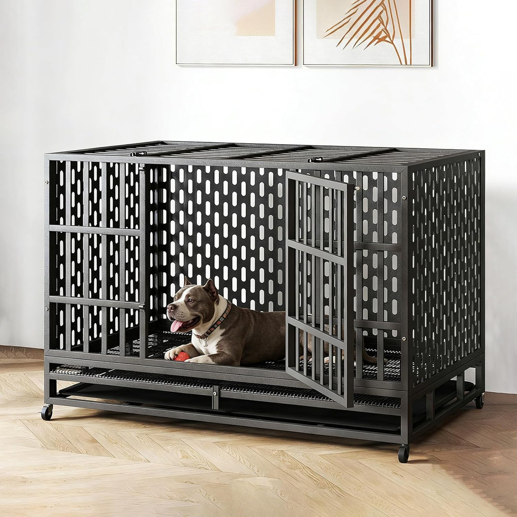 48 Inch Heavy Duty Indestructible Dog Crate, for High Anxiety Dog