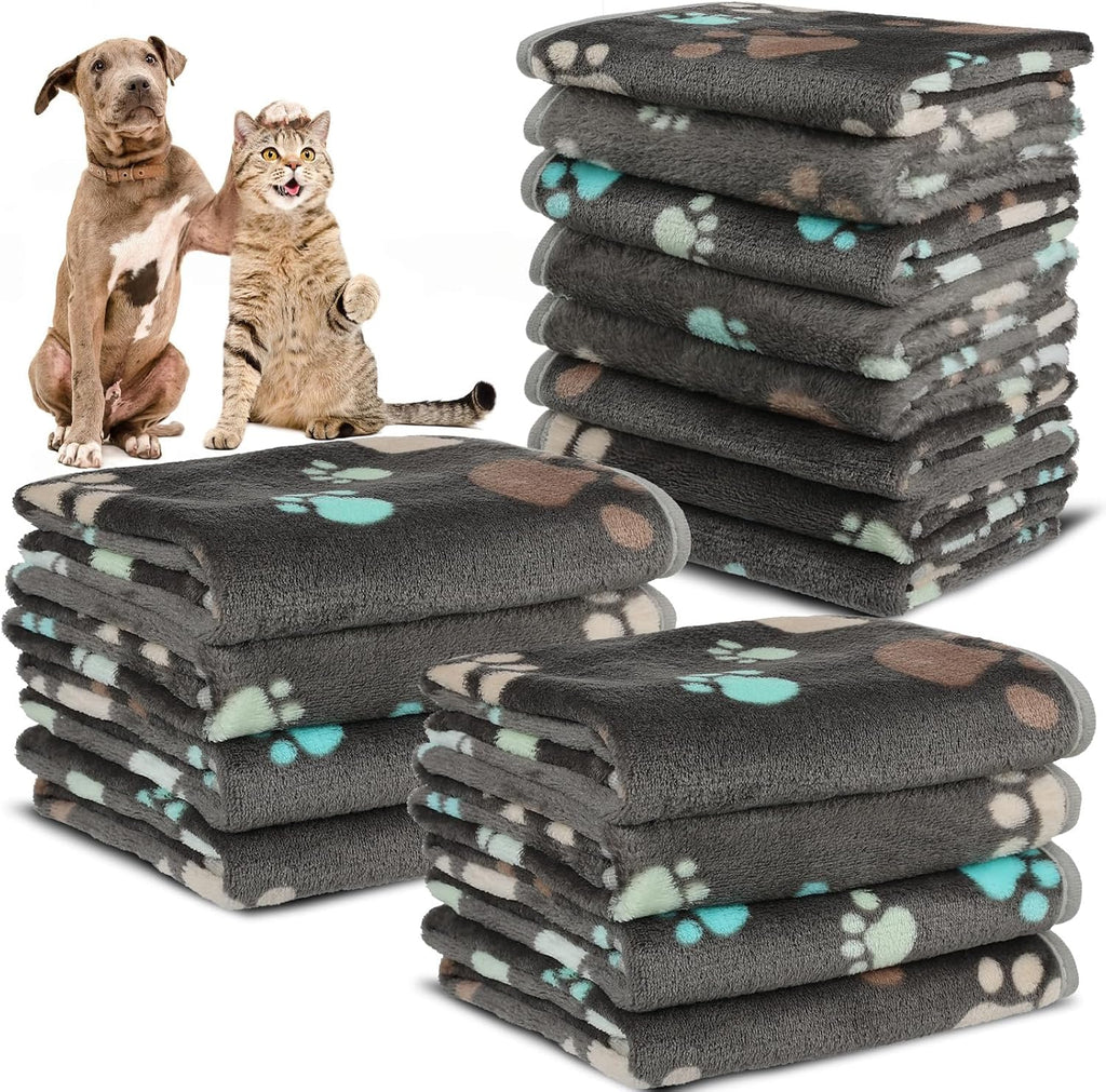 12 Pcs Small Dog Blanket Fleece Puppy Blankets Washable Pet Blankets for Cats Soft Flannel Paw Printed Throw for Guinea 