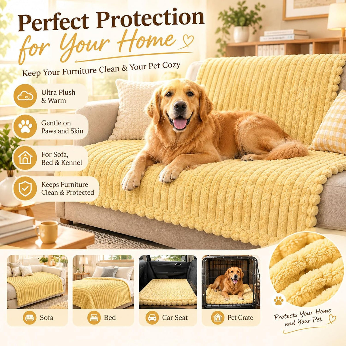 2027 New Yellow Dog Blanket Emotional Support,Soft Faux Rabbit Fur for Dogs