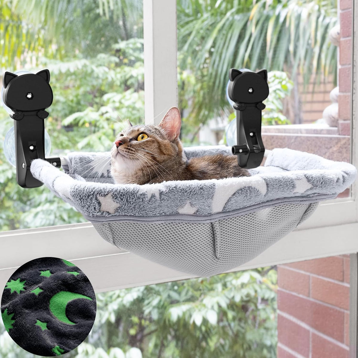 Cat Window Perch Cordless, Foldable & Stable Cat Beds- Breathable Cat Window Hammock for Overlooking, Sunbathing and Cli