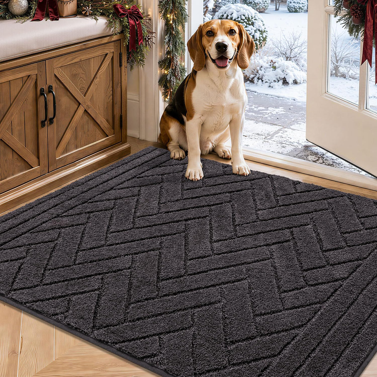 Dog Door Mat for Mud Paws, Dirt Trapper Mud Mat, 24"x59" Charcoal