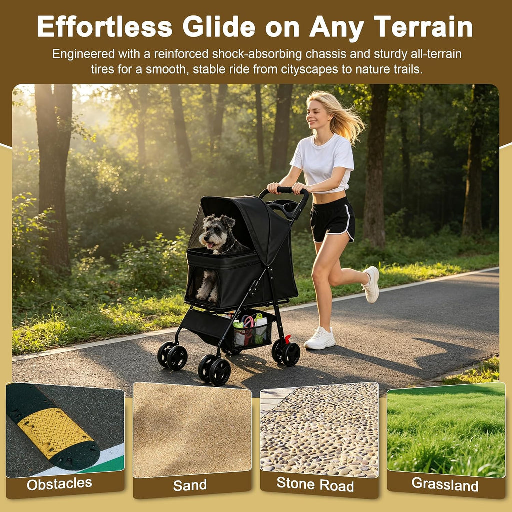 Dog Stroller for Small Dogs and Cats, Foldable Pet Stroller