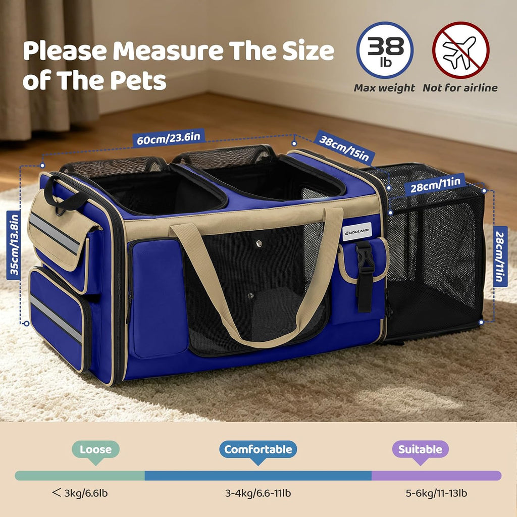 Odoland Expandable Cat Carrier for 2 Cats with Litter Box, Large Soft Sided