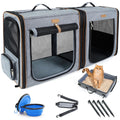 Lekereise Soft-Sided Large Cat Carrier for 2 Cats with Litter Box, 2-in-1 Double Travel Carrier for Moving & Long Road Trips, Zipper Locks Escape Proof, (17.7" x2) x16.5"x13" - Grey