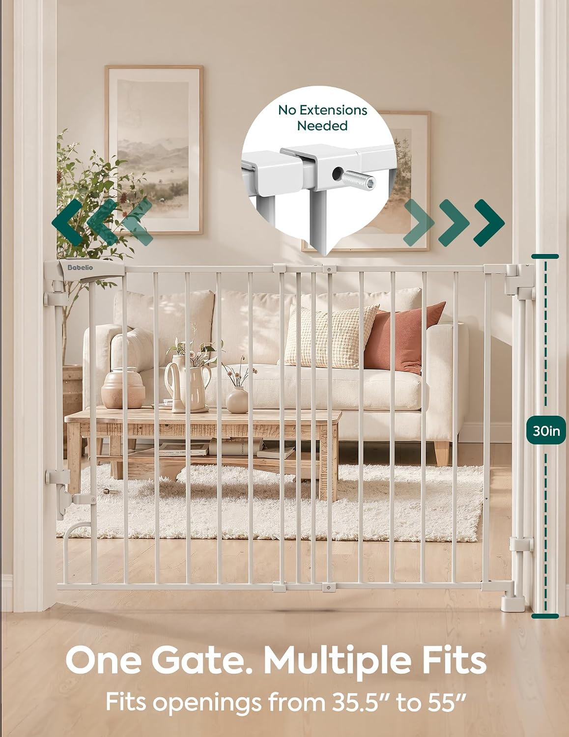 Babelio Removable Baby Gate for Stairs No Bottom Bar, 29-43", 30" H, Black