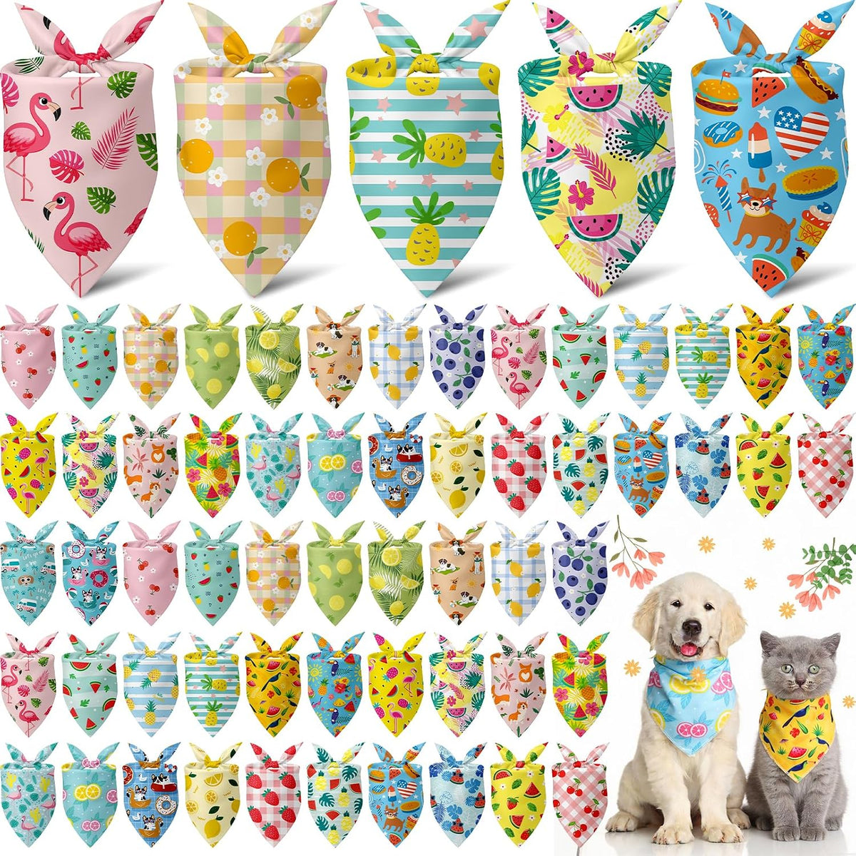 60 Pcs Fall Dog Bandana Bulk Thanksgiving Pet Scarf, Turkey Pattern