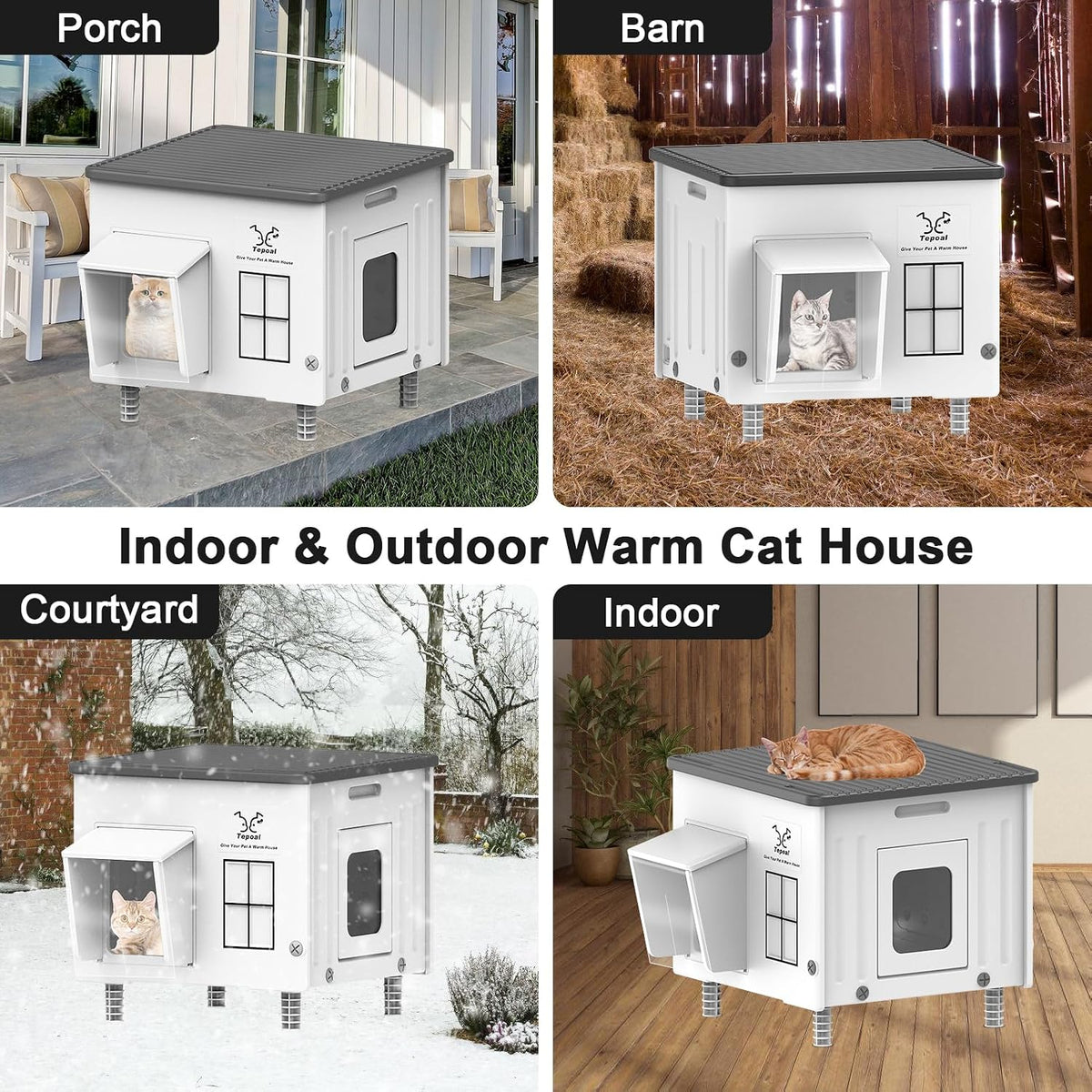 Heated Cat House for Outside, High Insulated Heated Outdoor Cat Shelter 100% Weatherproof with Escape Door, Elevated Out