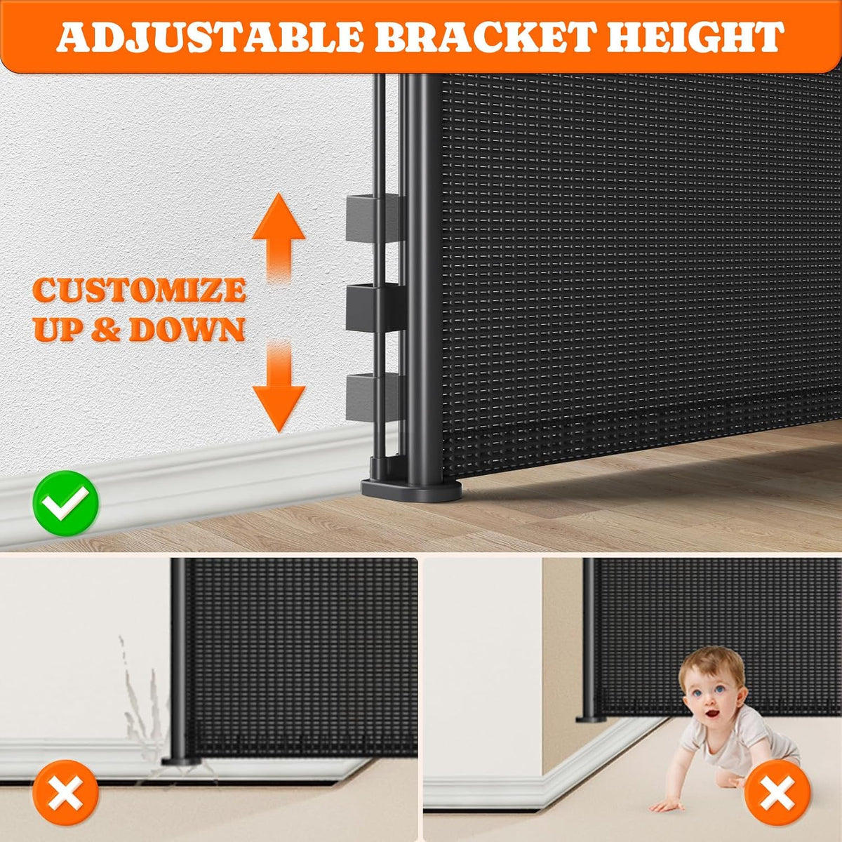 Retractable Baby Gate, 41” Extra Tall Dog Gate for Stairs Doorways