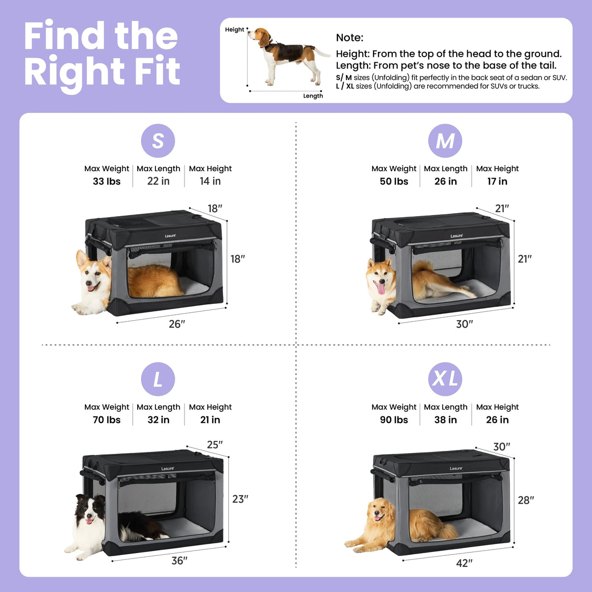 Lesure Shown on Today Show Soft Collapsible XL Dog Crate, 42in Black