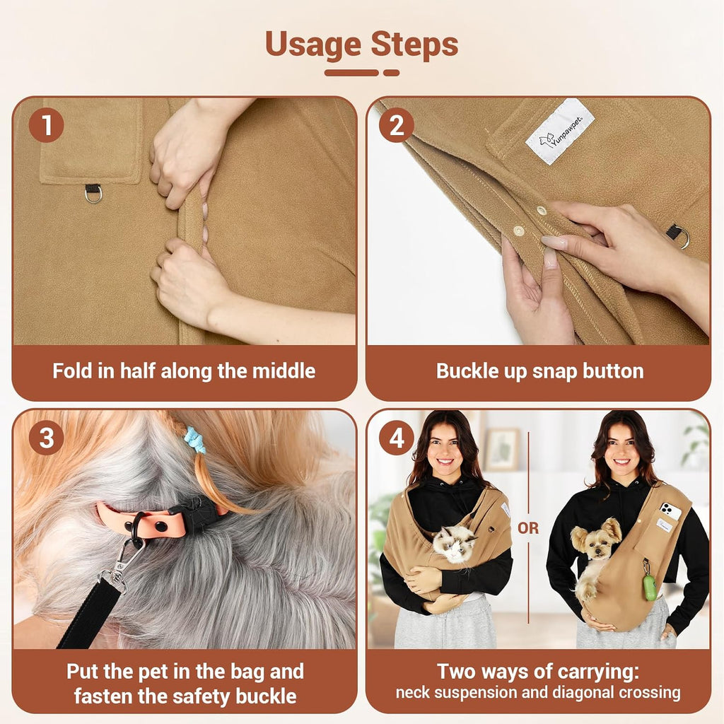 Cat Sling Carrier, Hands-Free Pet Sling for Small Dogs & Cats