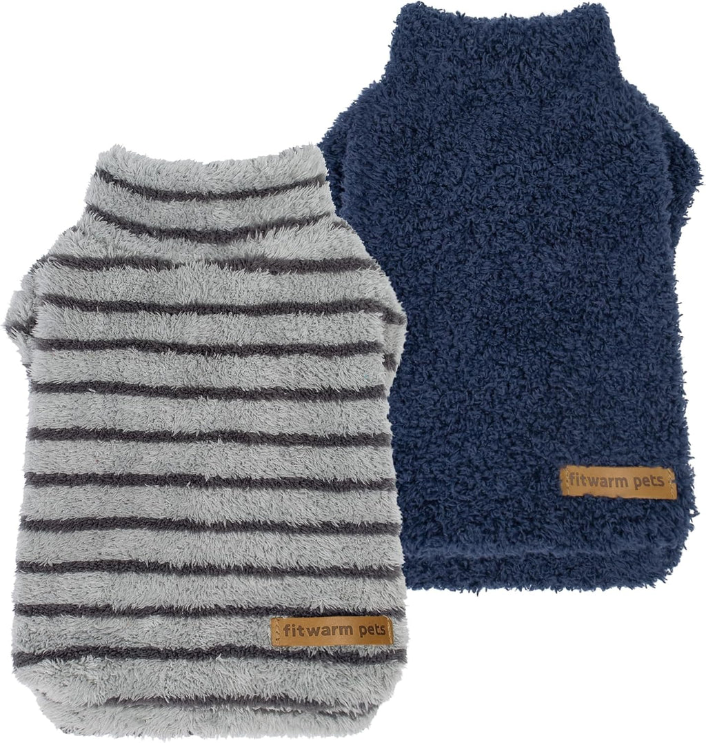 Fitwarm 2 Pack Striped Fleece Dog Sweater, Warm Winter Clothes for Small Dogs Boy Girl, Fuzzy Pet Outfit, White, Brown, 