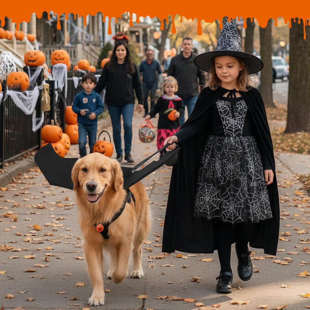 Dog Halloween Costumes for Large Dogs, Dog Bat Wings with Pumpkin Bell Pet Halloween Cosplay Party Dress Up (Large)