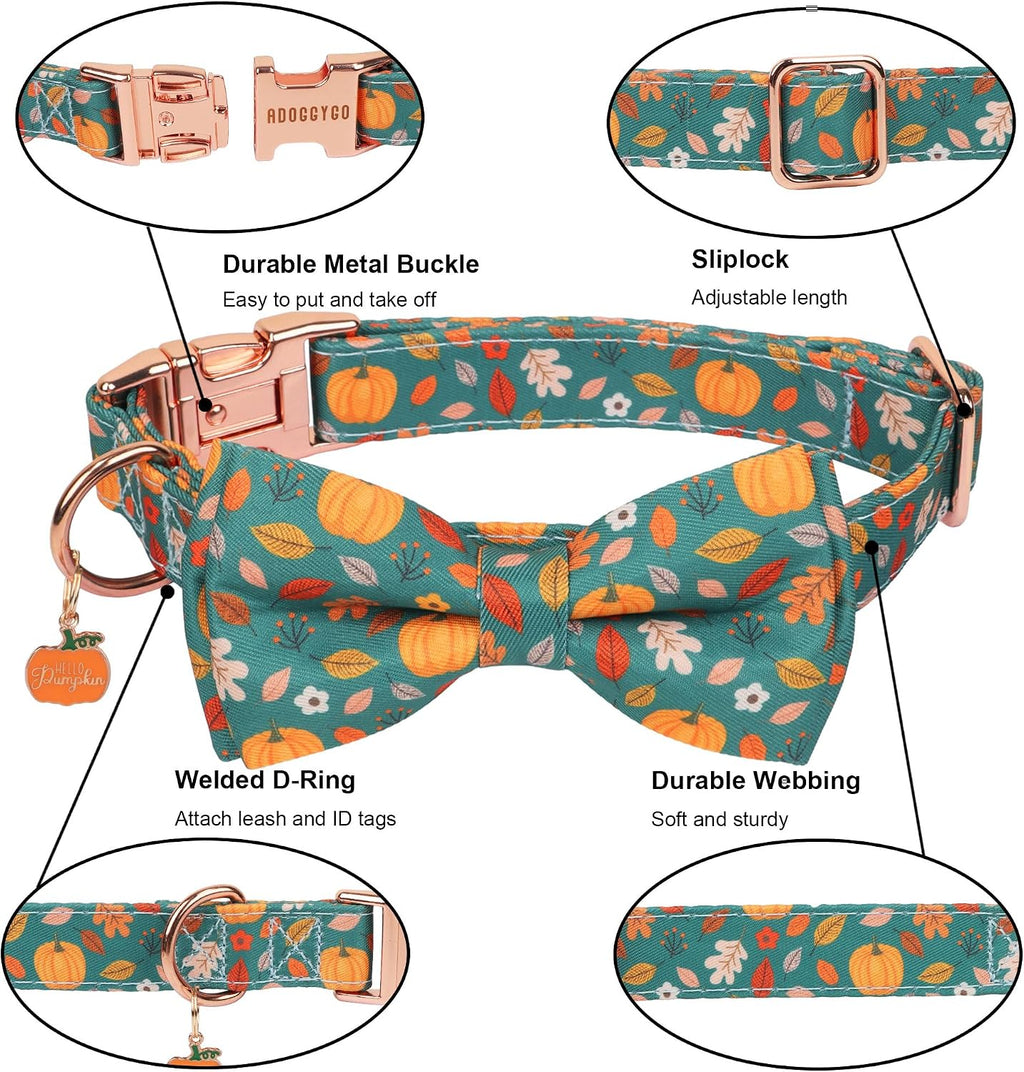 Fall Thanksgiving Dog Collar, Pumpkin Dog Bow Tie Collar, Small
