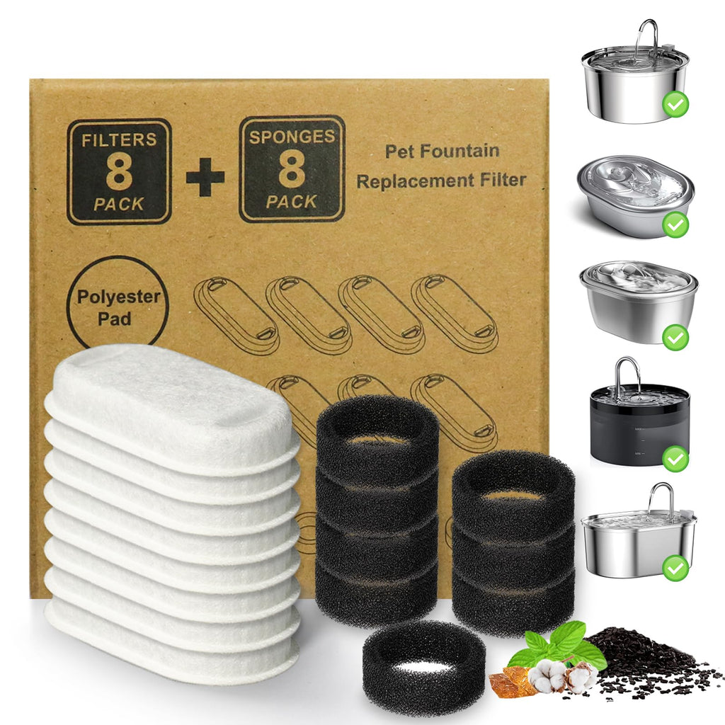 Cat Water Fountain Filter 16Pcs Fit 101oz/3L Stainless Steel Pet Fountain