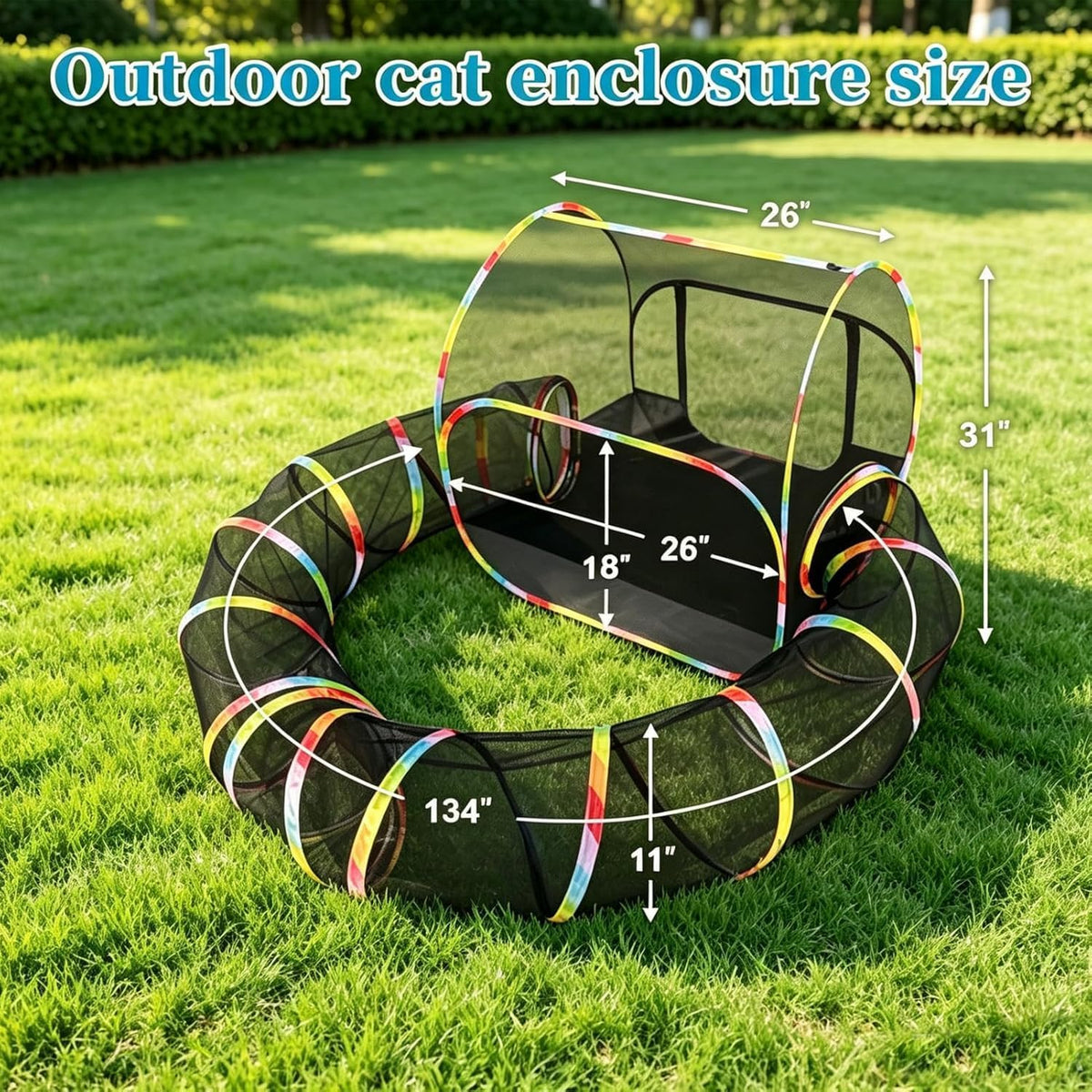 Outdoor Cat Enclosure 2-in-1, Catio with Pop Up Tunnel for Indoor Cats