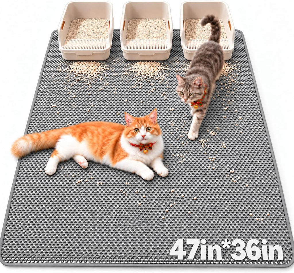 GRELY Cat Litter Mat, 47 x 28 Extra Large Waterproof Litter Box Mat