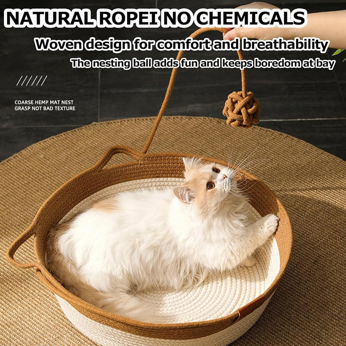 FHKPET Instinct Basket, Stimuli Handwoven Cat Basket for Cats, Large