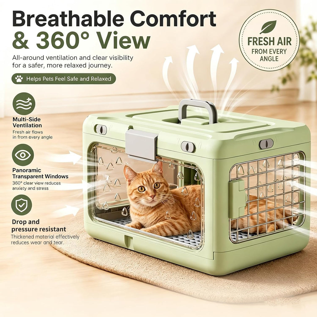 Hard Cat Carrier Foldable,Portable Dog Crate with Ventilation & Raised Separation Meshs Floor,Dog Travel Crate,Collapsib