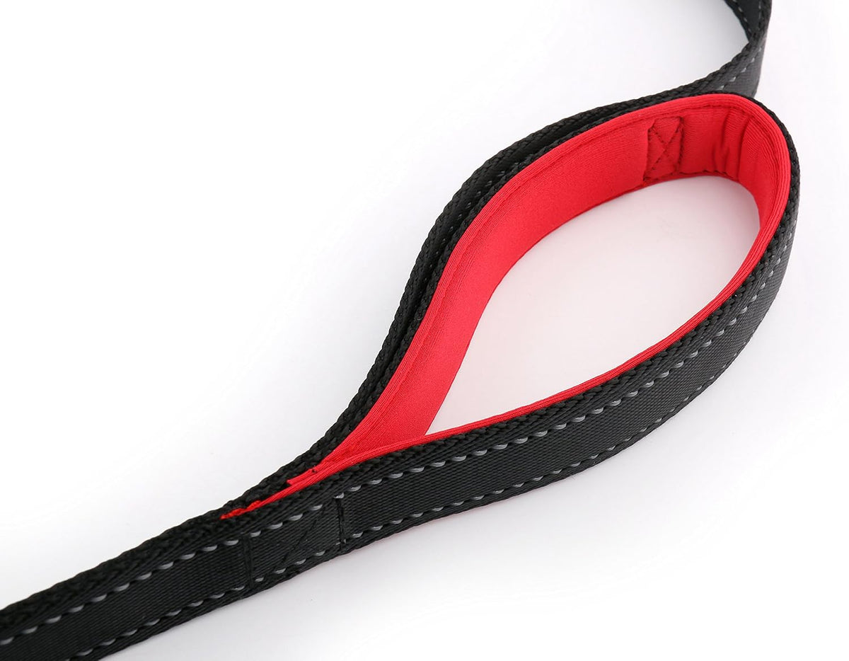 Dog Leash 8ft Long - Black - Traffic Padded Two Handle - Heavy Duty - Double Handles Lead for Control Safety Training - 