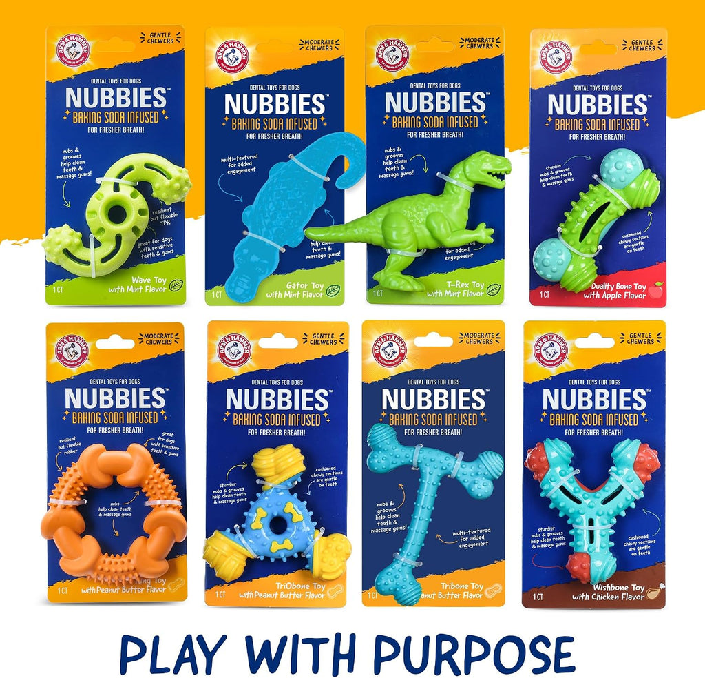 Arm & Hammer Nubbies - Dog Dental Toy, TriBone Chew, Peanut Butter Flavor
