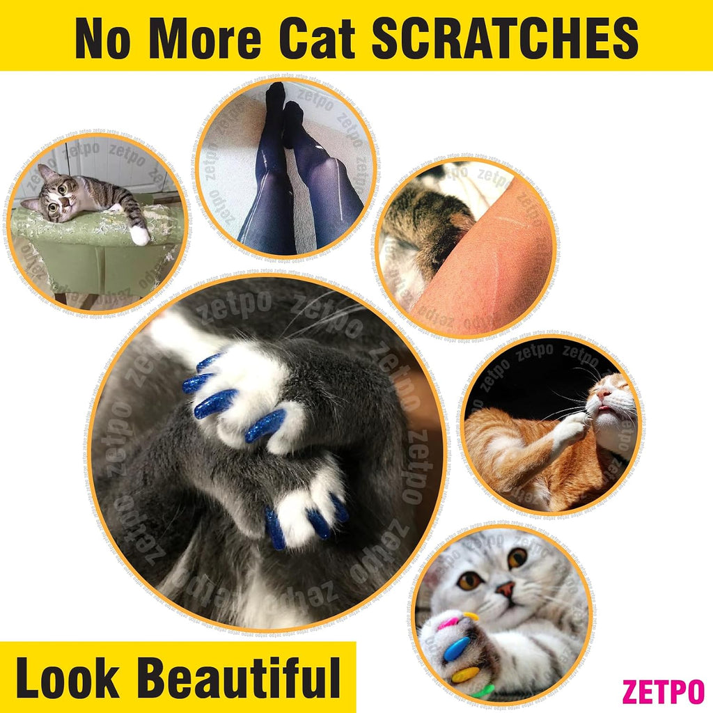 zetpo 12 Colors / 120 pcs Cat Claw Covers | Cats Nail Caps with Adhesives and Applicators (M)