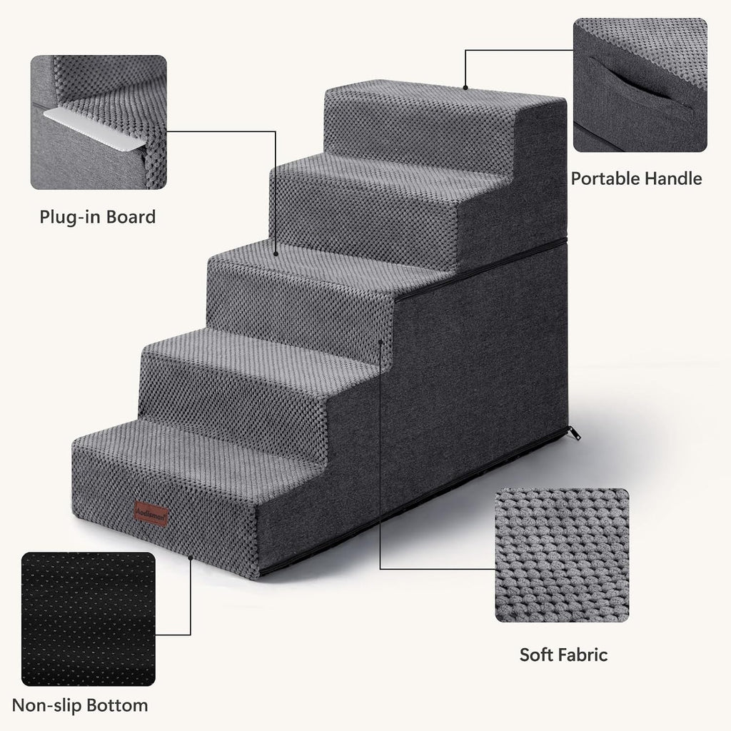 Dog Steps for High Bed, 5-Step Pet Stairs for Small Dogs and Cats