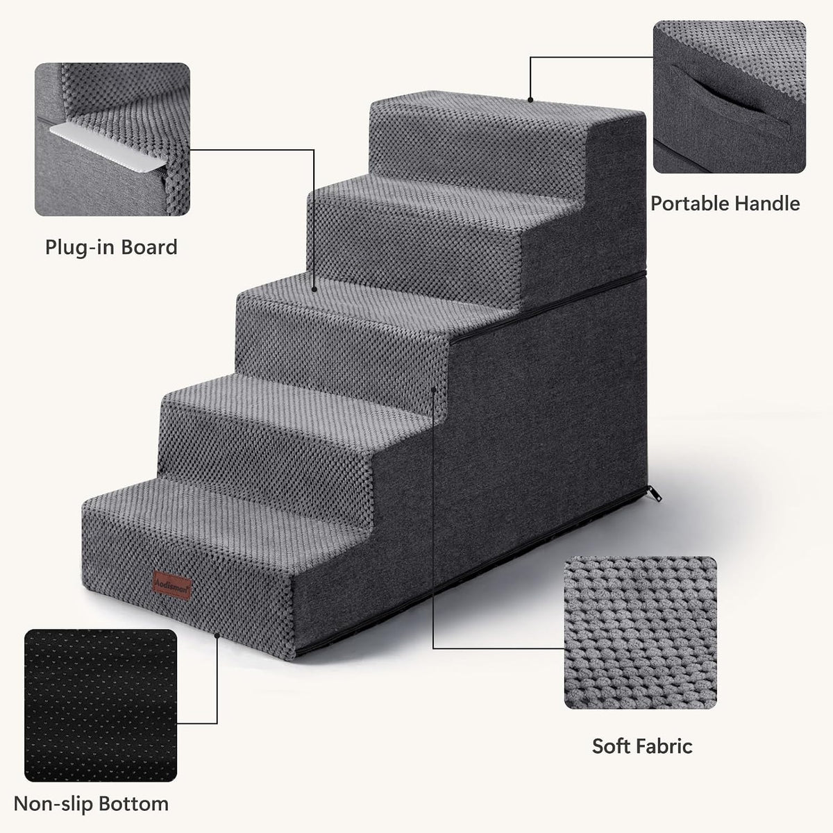 Dog Steps for High Bed, 5-Step Pet Stairs for Small Dogs and Cats