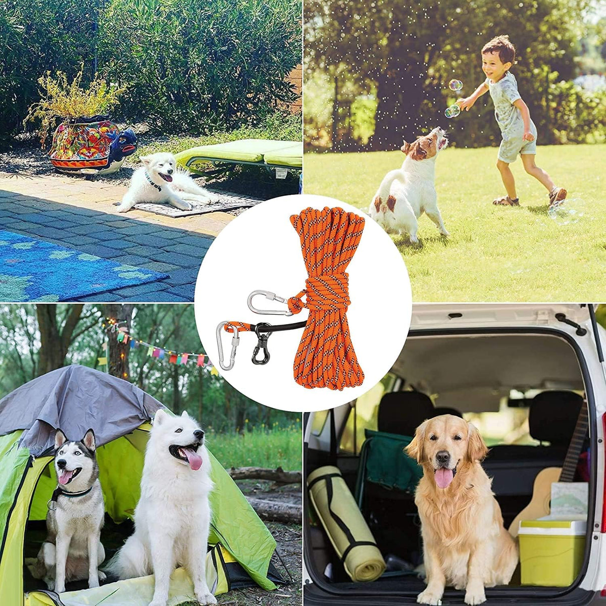 XiaZ Dog Tie Out Cable for Camping, 50ft Portable Overhead Trolley System for Dogs up to 200lbs，Dog Lead for Yard, Campi