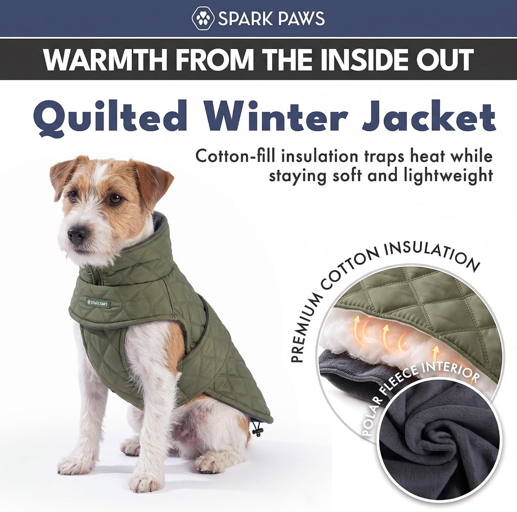 Spark Paws Quilted Dog Winter Coat - Cold Weather Jacket for S Med L Dogs