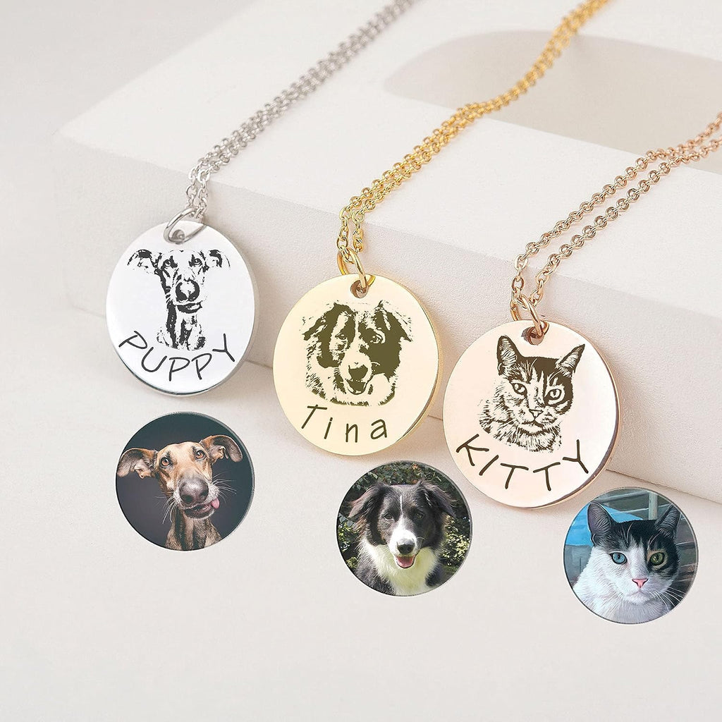Anavia Customized Pet Portrait & Name Necklace, Personalized Pet Gifts Photo Engraved Necklace, Pet Memorial Jewelry Gif