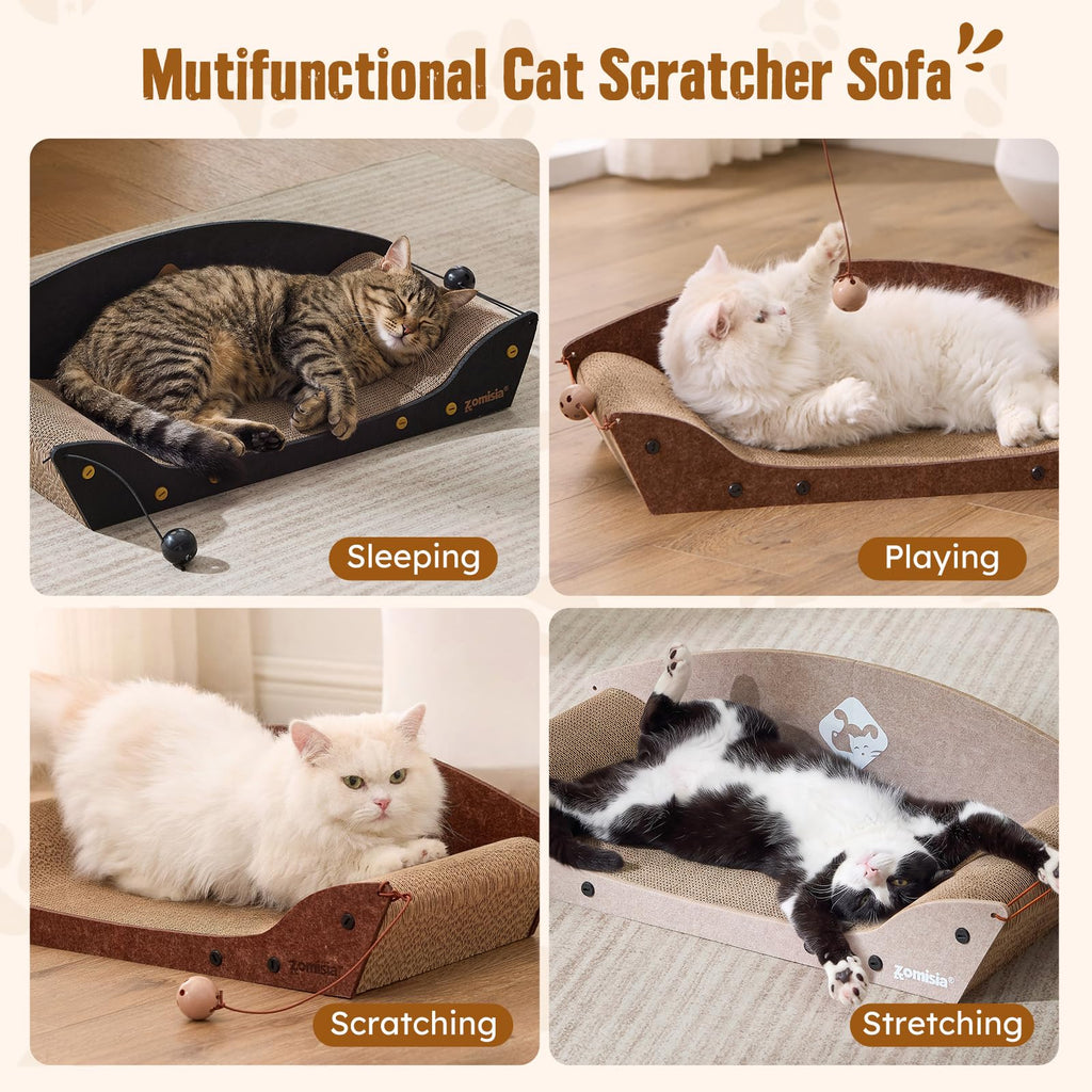 ZOMISIA 26'' Cardboard Cat Scratcher Bed for Indoor Cats, 1PC, Brown