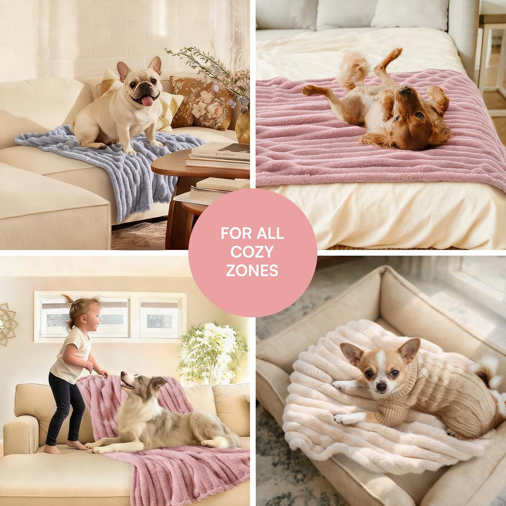 LINENLUX 1 Pack 3 Fleece Dog Blanket Soft Warm Cat Beige/Pink/Grey Small