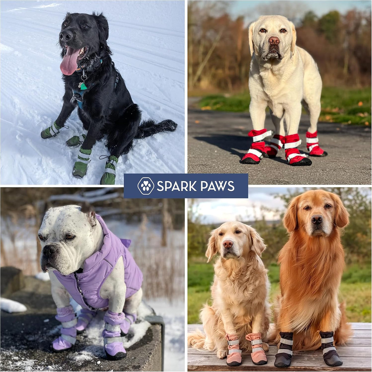 Spark Paws Dog Winter Boots, Waterproof Snow Booties, Small Large Dogs