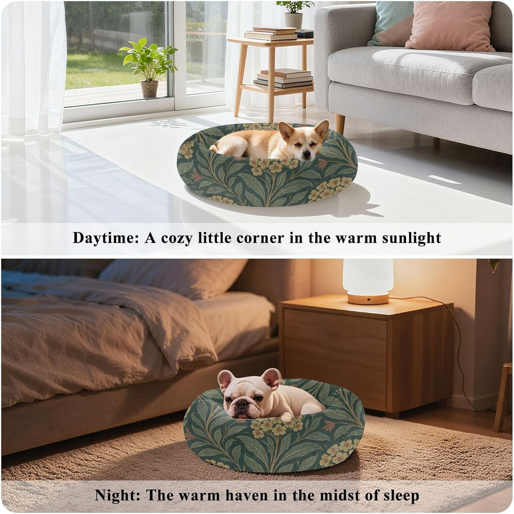 William Morris Euphorbia Pattern Pet Dog Beds Relieve Stress Dog Pillow Bed for Extra Small Size Pets Sleeping M