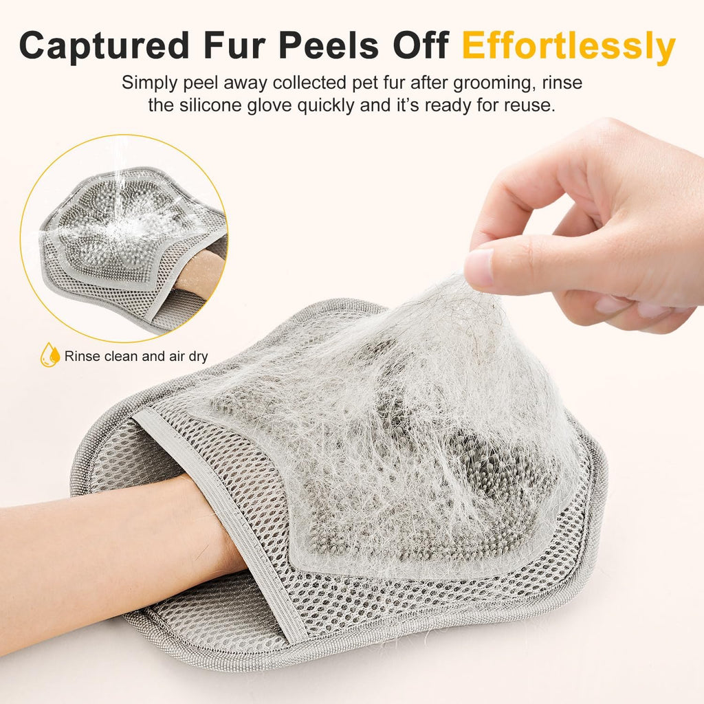 Pet Hair Remover Glove for Dogs & Cats, 2-in-1 Electrostatic Silicone Tips