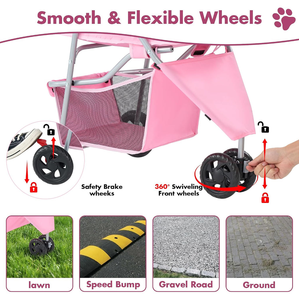 3 Wheel Pet Stroller for Dogs and Cats, Foldable Design