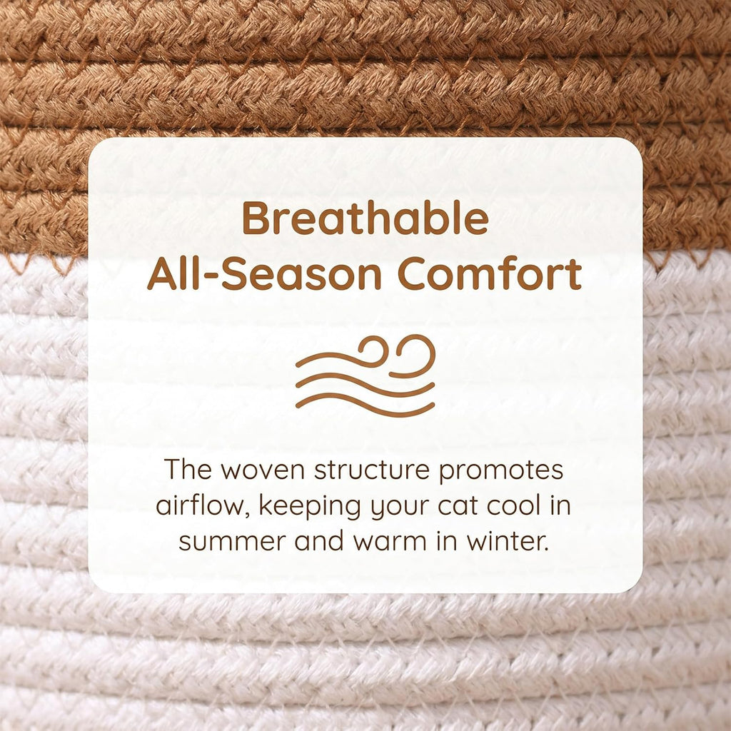 Hand-Woven cat Bed Basket with a Hanging Ball for Better Breathability (Caramel, Large)