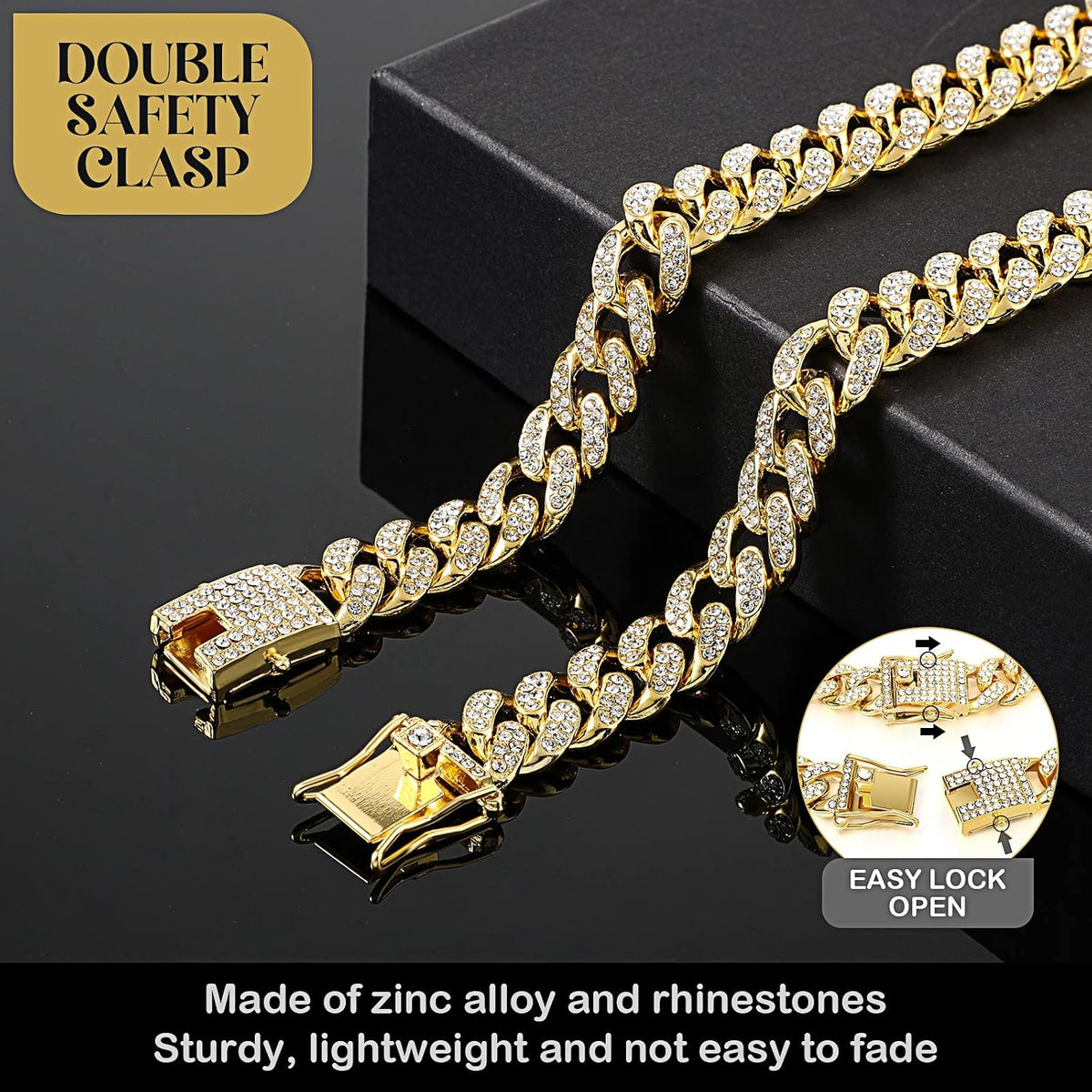Dog Chain Cuban Dog Collar Pet Chain Necklace, 10 Inch, Gold