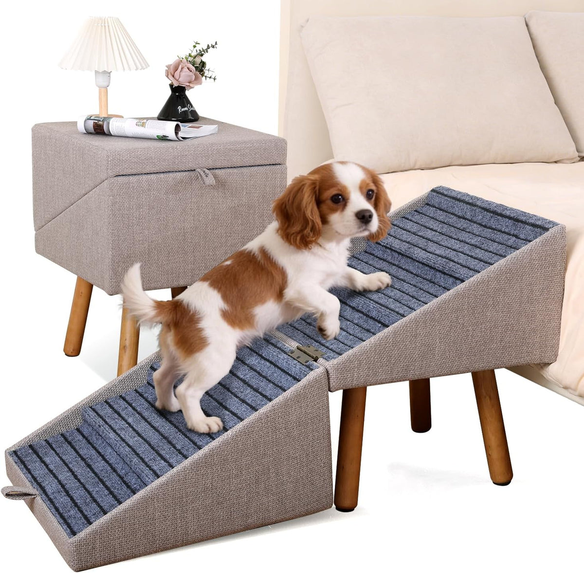 Dog Stairs for Small Dogs, 2-in-1 Dog Safety Ramp and Ottoman, 17.13" H