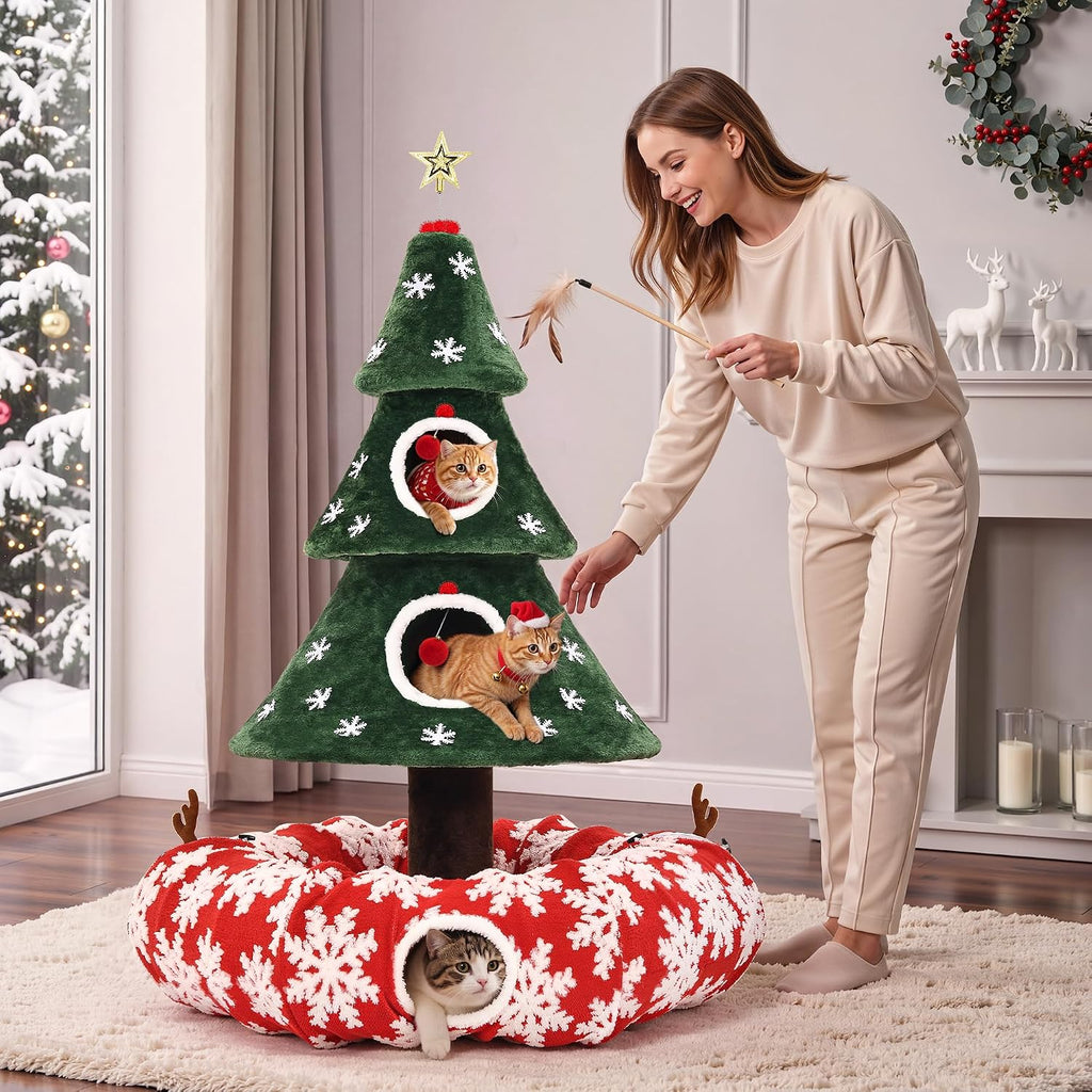 YITAHOME 58.2in Christmas Cat Tree with Cat tunnel