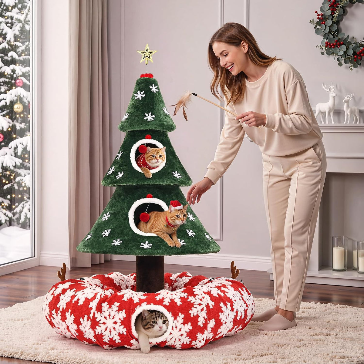 YITAHOME 58.2in Christmas Cat Tree with Cat tunnel