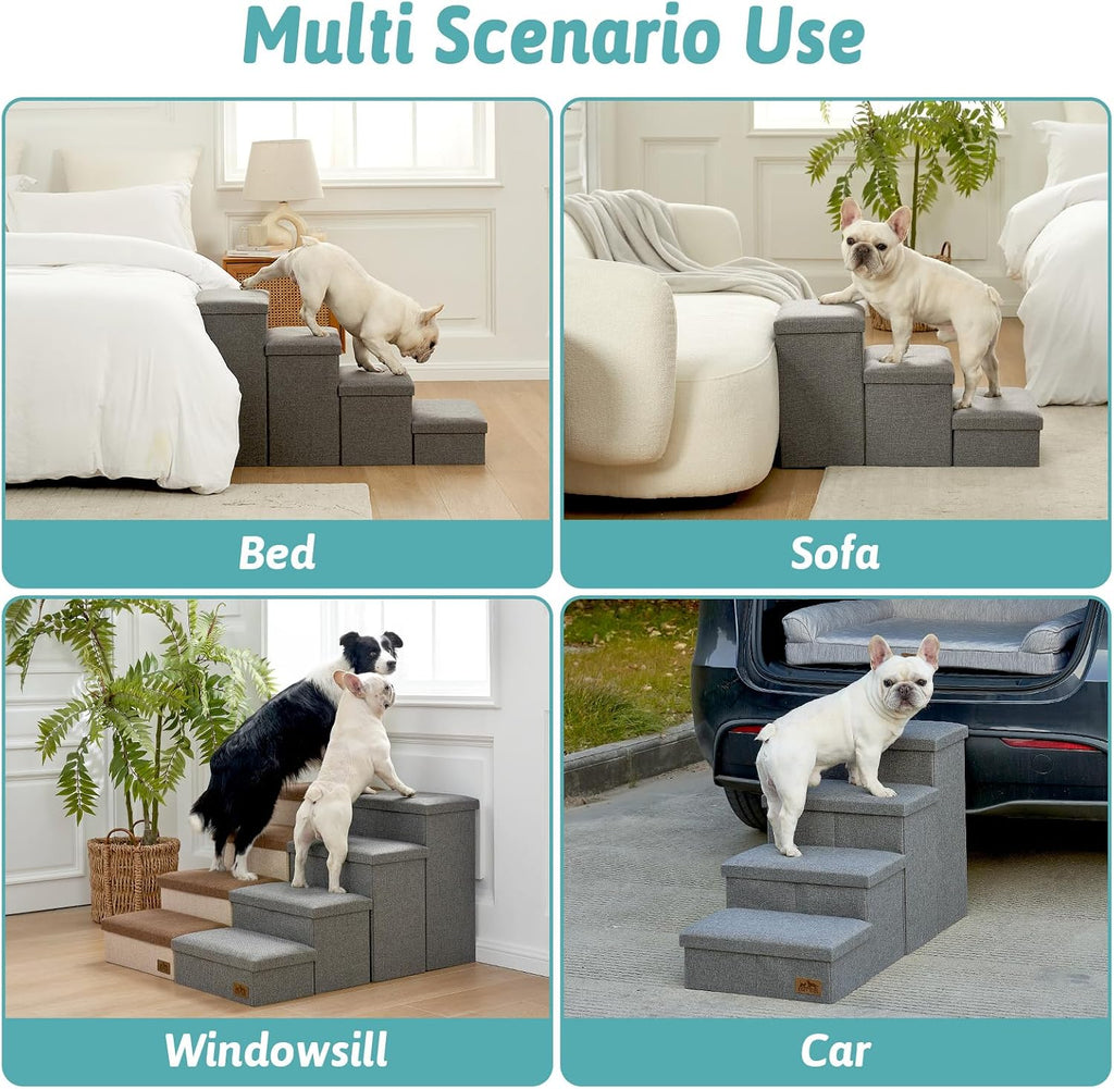 COZY KISS Dog Stairs with Storage, 16.7" H Wider Dog Steps, 3-Step