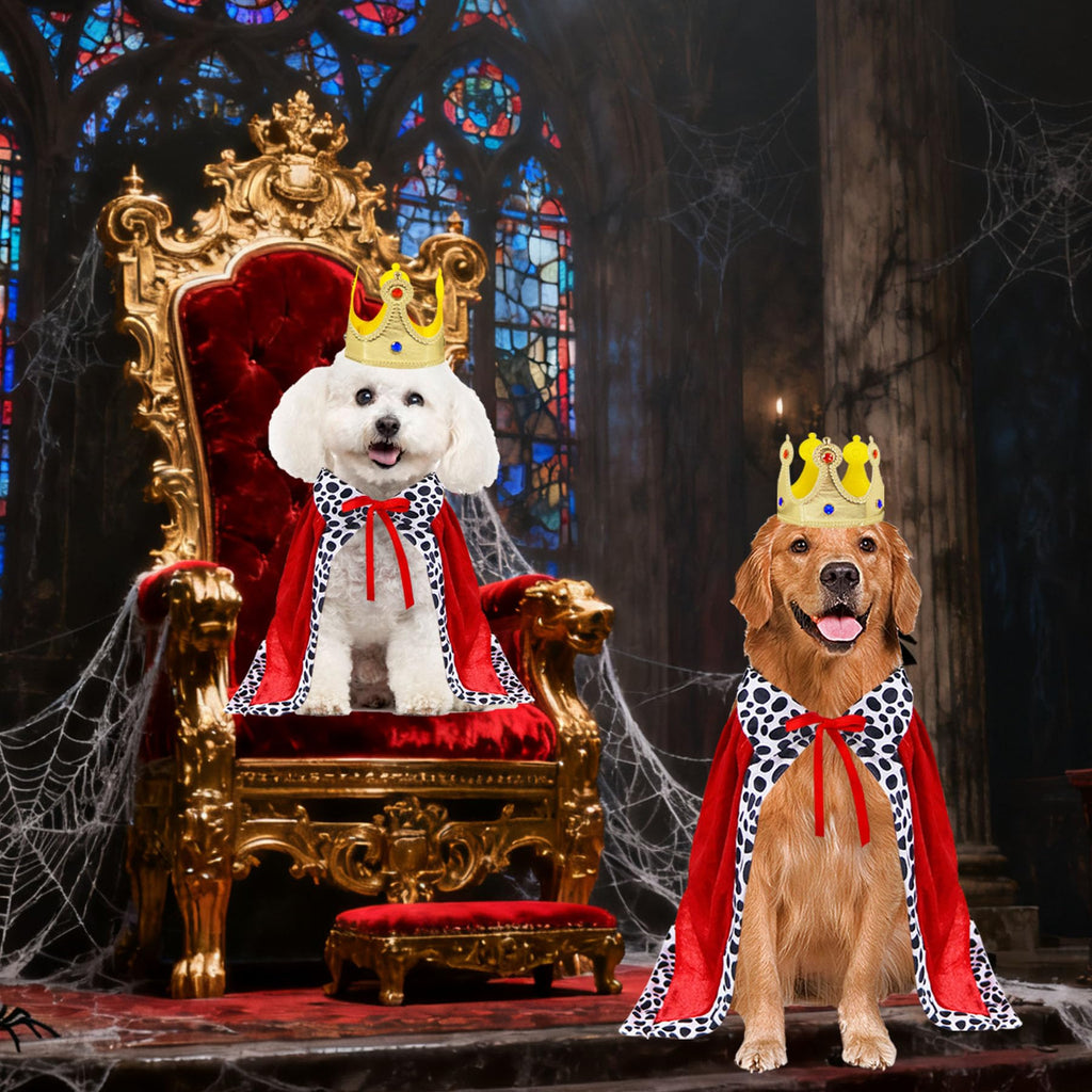 GOYOSWA Dog King Costume, Dog Halloween Costumes King Cloak Crown Set King Prince Costume for Small Medium Large Dogs (Large)