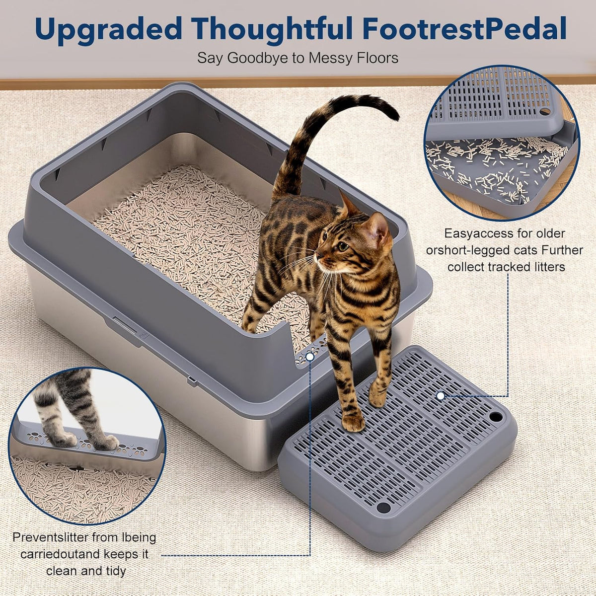 Stainless Steel Litter Box, 28" L*20" W*12" H XXL Extra Large Litter Boxes