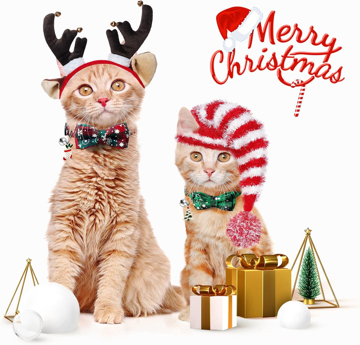 LLHK 4 Pack Christmas Cat Collars with Bow Tie and Bell,Breakaway Kitten Collar for Girl Boy Cats,Adjustable 7-12inch, f