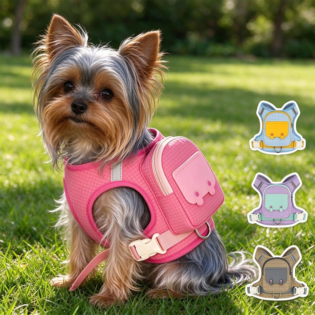 Dog Backpack Harness with Detachable Mini Pouch & Leash for Outdoor