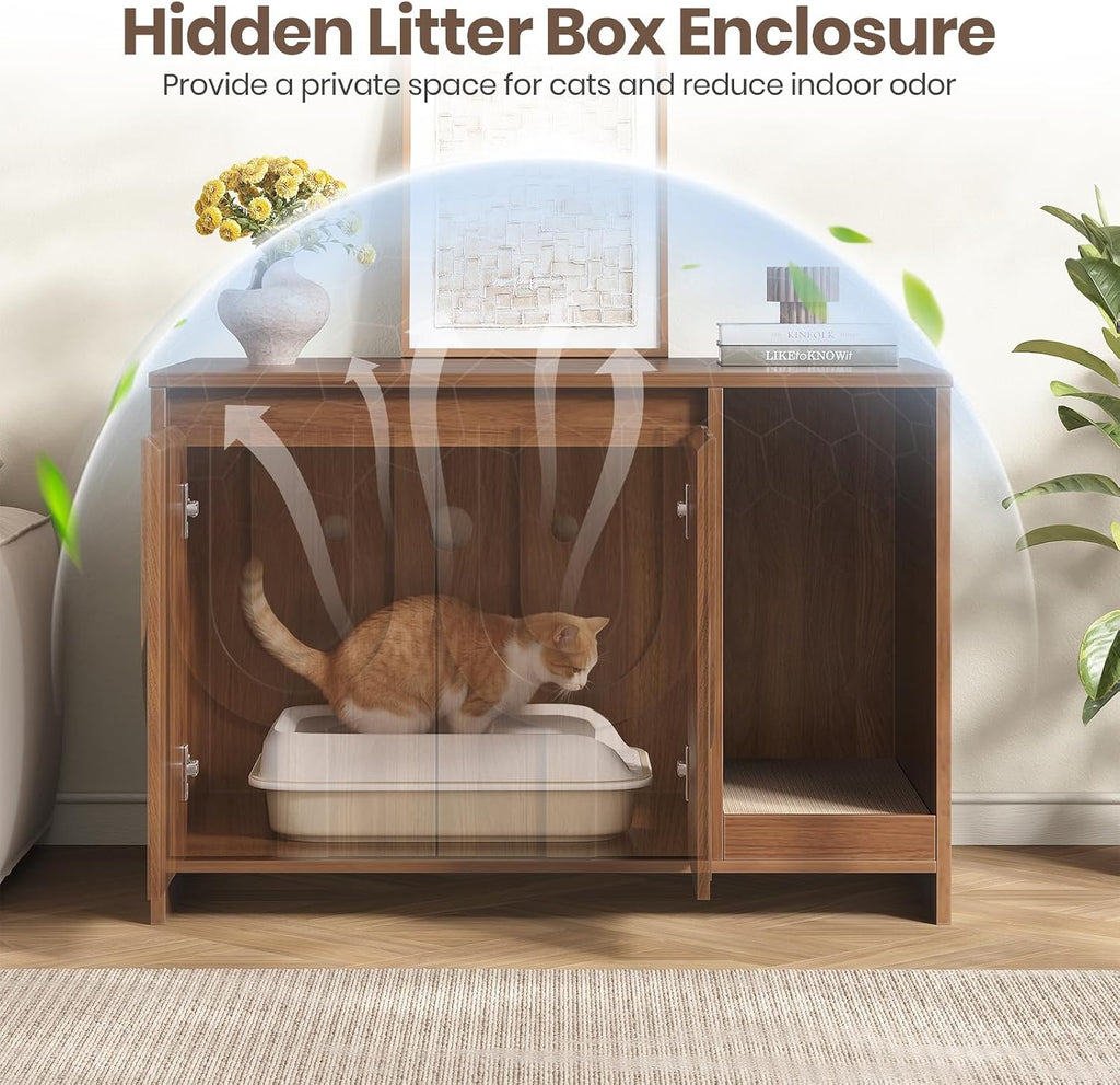 Halitta 31.5” Cat Litter Box Enclosure Furniture with Cat Scratch Pad