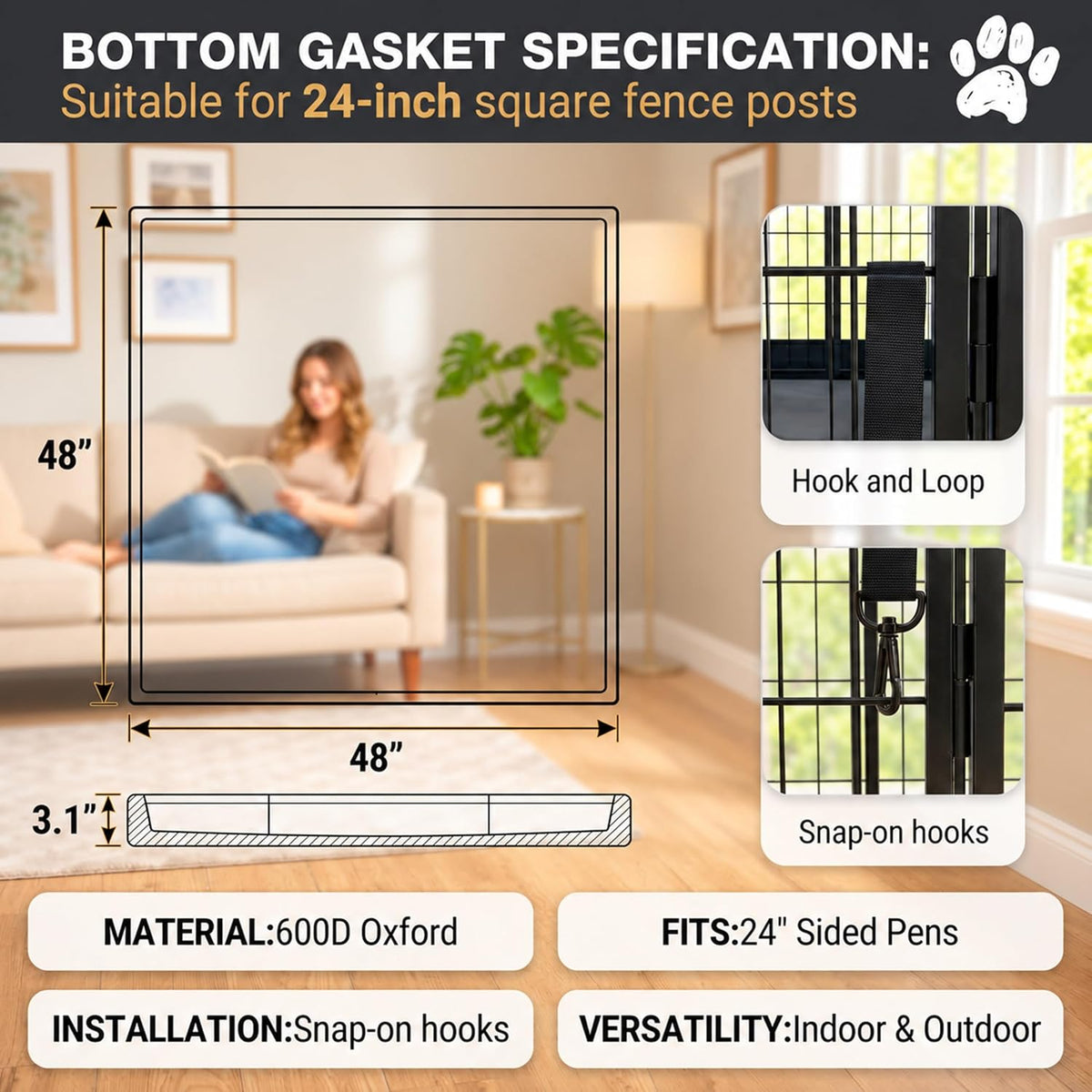 Dog Playpen with Battom Pad, 24" H 8 Panels Puppy Playpen