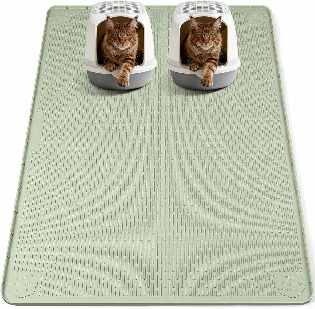 Silicone Cat Litter Mat for Litter Box 40”x28” Large Cat Mat, Light Grey