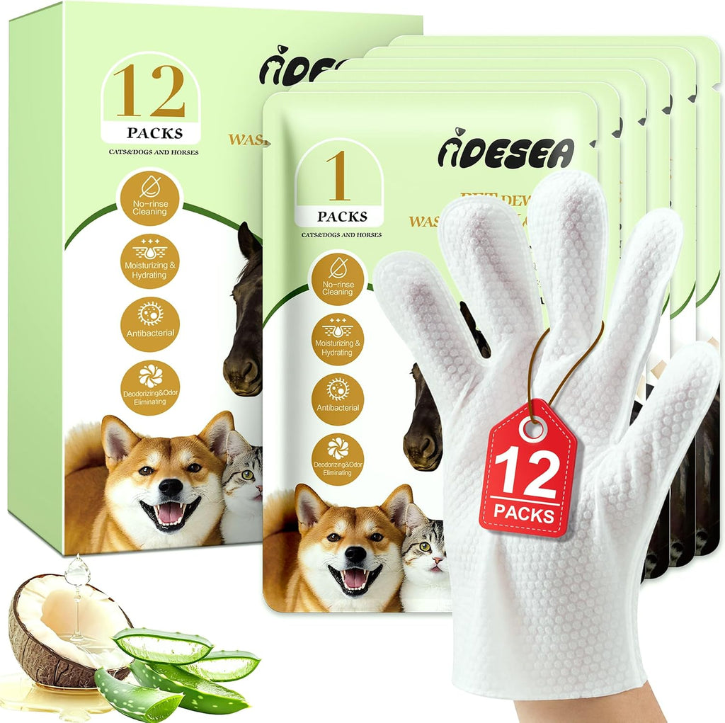Dog Wipes for Dogs & Cats, Pet Glove Wipes for Paws, Body and Butt